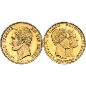 Léopold Ier (1831-1865). Module de 100 francs en Or, Flan bruni (PROOF), mariage du duc et de la duchesse de Brabant 1853, Bruxelles.