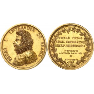 Pierre Ier (1822-1831). Médaille, inauguration de l’Académie Impériale des Beaux-Arts de Rio de Janeiro par Zéphyrin Ferrez 1826, Rio de Janeiro.