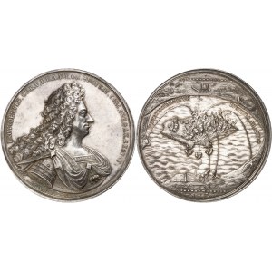 Christian V (1670-1699). Médaille offerte par le prince héritier pour son père Christian V, commémorant les bombardements de Ratzebourg, par Barthold Meyer 1694, Dömitz.