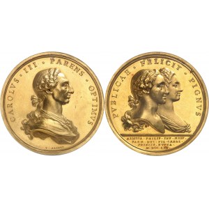 Charles III (1759-1788). Médaille d’Or, mariage de Carlos, prince des Asturies, avec María Luisa de Parme 1765, Madrid.