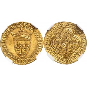 Charles VI (1380-1422). Écu d’or à la couronne, 1ère émission ND (1385).
