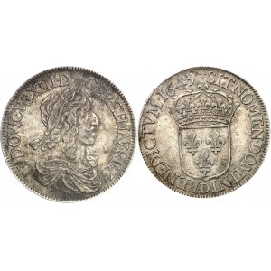 Louis XIII (1610-1643). Écu d’argent, 3e type 1643, D, Lyon.
