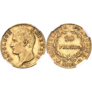 Premier Empire / Napoléon Ier (1804-1814). 20 francs tête nue An 14 (1805), U, Turin.