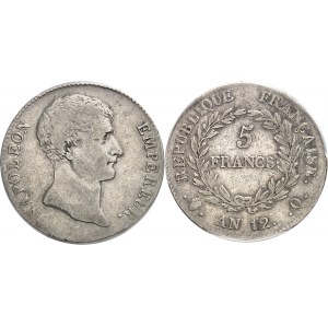 Premier Empire / Napoléon Ier (1804-1814). 5 francs Empereur, type intermédiaire, revers du type Consulat An 12, Q, Perpignan.