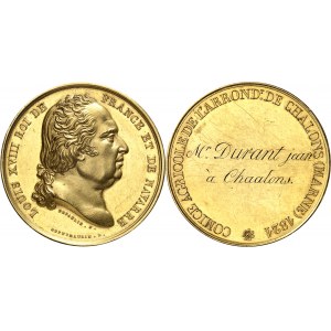 Louis XVIII (1814-1824). Médaille d’or pour le Comice agricole de l’arrondissement de Châlons-en-Champagne 1821, Paris.