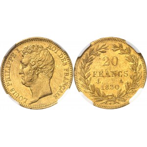 Louis-Philippe Ier (1830-1848). 20 francs tête nue, tranche en relief 1830, A, Paris.