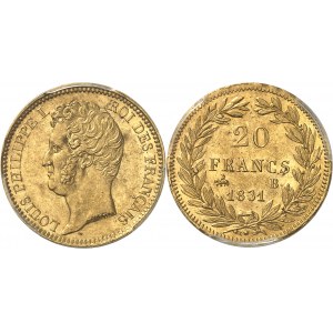 Louis-Philippe Ier (1830-1848). 20 francs tête nue, tranche en relief 1831, B, Rouen.