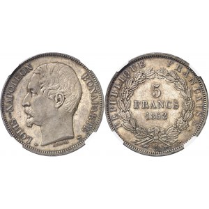 IIe République (1848-1852). 5 francs J. J. BARRE 1852, A, Paris.