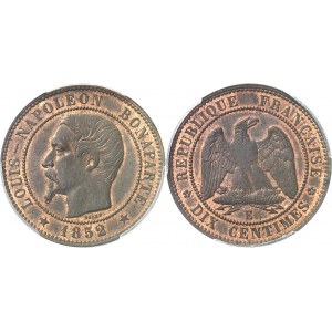 IIe République (1848-1852). Essai de 10 centimes Louis-Napoléon Bonaparte 1852, E, Paris.