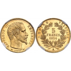 Second Empire - Napoléon III (1852-1870). 5 francs tête nue petit module, tranche lisse 1854, A, Paris.