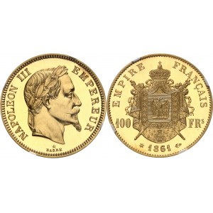Second Empire - Napoléon III (1852-1870). Piéfort de 100 francs tête laurée, Flan bruni (PROOF) et ULTRA CAMEO 1861, A, Paris.