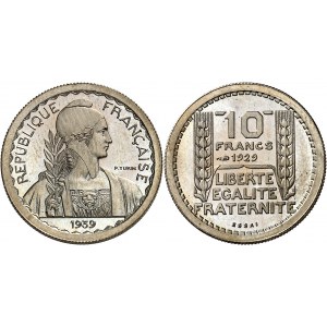 IIIe République (1870-1940). Essai de 10 francs Turin hybride de poids 5 g 1939, Paris.