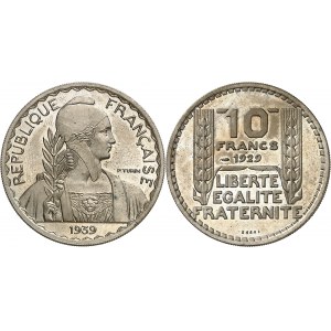 IIIe République (1870-1940). Essai de 10 francs Turin hybride de poids 10 g 1939, Paris.