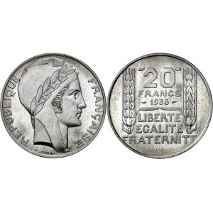 IIIe République (1870-1940). Essai de 20 francs Turin en aluminium, de poids 5 g 1938, Paris.