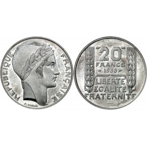 IIIe République (1870-1940). Essai de 20 francs Turin en aluminium, de poids 4,5 g 1938, Paris.