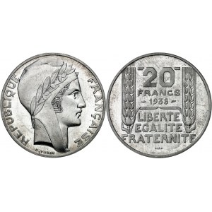 IIIe République (1870-1940). Essai de 20 francs Turin en aluminium, de poids 3,5 g 1938, Paris.