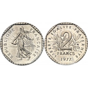 Ve République (1958 à nos jours). Pré-série de 2 francs Semeuse, de poids 7,5 g 1977, Pessac.