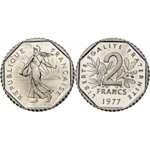 Ve République (1958 à nos jours). Pré-série de 2 francs Semeuse, de poids 7 g 1977, Pessac.