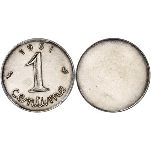 Ve République (1958 à nos jours). Piéfort uniface de revers de 1 centime Épi en argent 1961, Paris.