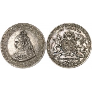 Victoria (1837-1901). Essai de 5 Shillings sur Flan bruni (PROOF) 1887, Nuremberg.