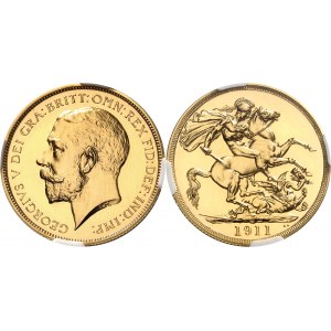 Georges V (1910-1936). 2 souverains (2 pounds), Flan bruni (PROOF) 1911, Londres.