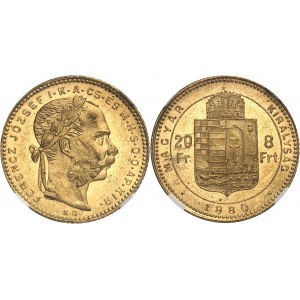 François-Joseph Ier (1848-1916). 20 francs / 8 forint, tête jeune 1880, B, Kremnitz.