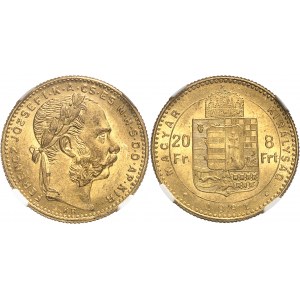 François-Joseph Ier (1848-1916). 20 francs / 8 forint 1891, B, Kremnitz.