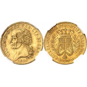 Savoie-Sardaigne, Victor-Emmanuel Ier (1814-1821). 20 lire, variété sans point après PRINC 1821, Turin.