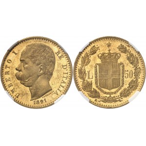 Umberto I (1878-1900). 50 lire, d’aspect Flan bruni (PROOFLIKE) 1891, R, Rome.