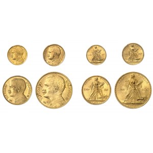 Victor-Emmanuel III (1900-1946). Coffret original avec 10, 20, 50 et 100 lire OR pour l’ESPOSIZIONE INTERNAZIONALE AGRICOLA INDUSTRIALE 1912, R, Rome.