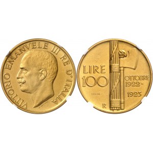 Victor-Emmanuel III (1900-1946). Essai de 100 lire au faisceau sur Flan bruni (PROOF MAT) 1923, R, Rome.