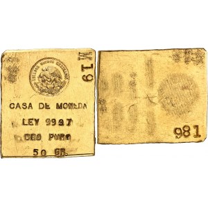 République fédérale (depuis 1917). Lingotin de 50 g de la Casa de moneda ND (XXe s.), Mexico.