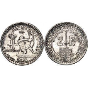 Louis II (1922-1949). Essai de 2 francs en argent 1924, éclair, Poissy.