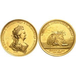Catherine II (1762-1796). Médaille d’Or, Paix avec la Turquie, par C. Leberecht et G. C. Waechter 1791, Saint-Pétersbourg.