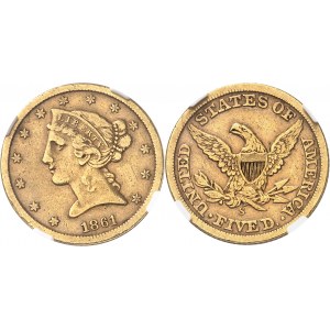 République fédérale des États-Unis d’Amérique (1776-à nos jours). 5 dollars Liberty 1861, S, San Francisco.