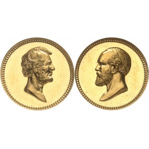 République fédérale des États-Unis d’Amérique (1776-à nos jours). Médaille d’or, Flan bruni (PROOF), A. Lincoln et J. A. Garfield, par W. Barber ND (1882), Philadelphie.