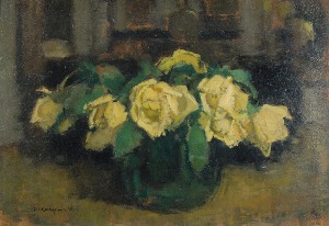 Alfons KARPIŃSKI (1875-1961), Żółte róże w wazonie