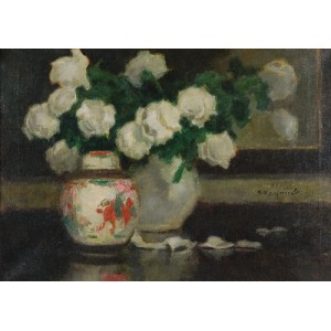 Alfons KARPIŃSKI (1875-1961), Białe róże w wazonie