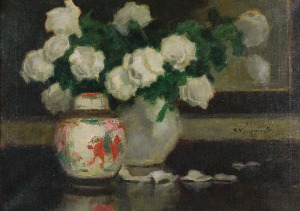 Alfons KARPIŃSKI (1875-1961), Białe róże w wazonie
