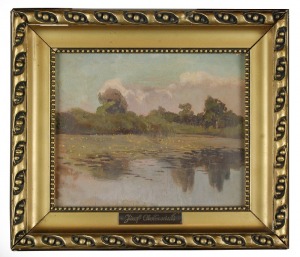 Józef CHEŁMOŃSKI (1849-1914), Pejzaż mazowiecki z jeziorem, ok. 1910