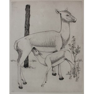 Abram Krol (1919-2005) A doe with a youngster