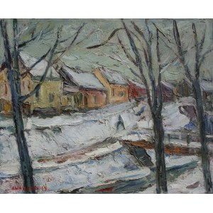 Józef Wasiołek (1921-2008) Pejzaż zimowy z zabudowaniami