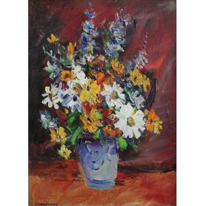 Józef Wasiołek (1921-2008) Kwiaty w niebieskim wazonie