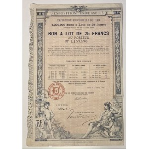 France Paris World Fair of 1889 Bond 25 Francs 1889