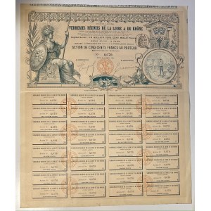 France Paris United Glass Works of the Loire and Rhone Region Share 500 Francs 1892