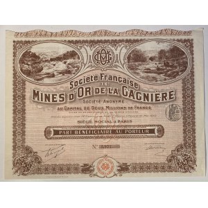 France Paris French Gagniere Gold Mining Company Profit Share 1910