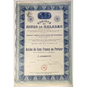 France Paris Malabau Mining Company Share 100 Francs 1916
