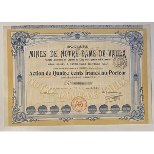 France Notre-Dame-de-Vaulx Notre-Dame-de-Vaulx Mining Company Share 400 Francs 1922