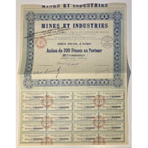 France Paris Mining and Industrial Company Share 100 Francs 1927