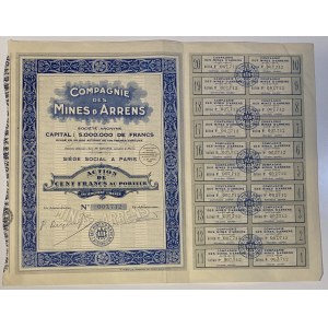 France Paris Arrens Mining Company Share 100 Francs 1932